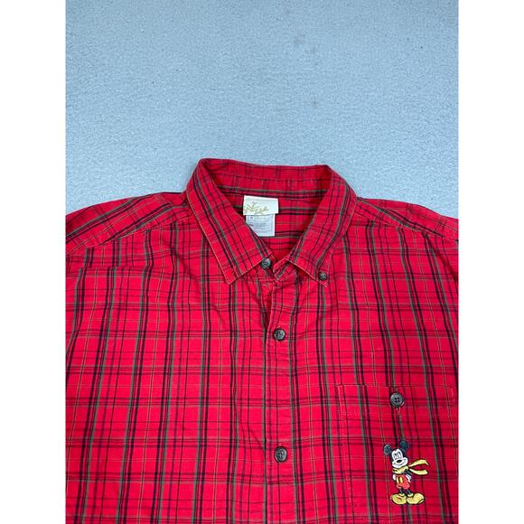 Vintage Disney Store Mens Size L Winter Red Button Up Shirt Mickey Mouse - Picture 7 of 12